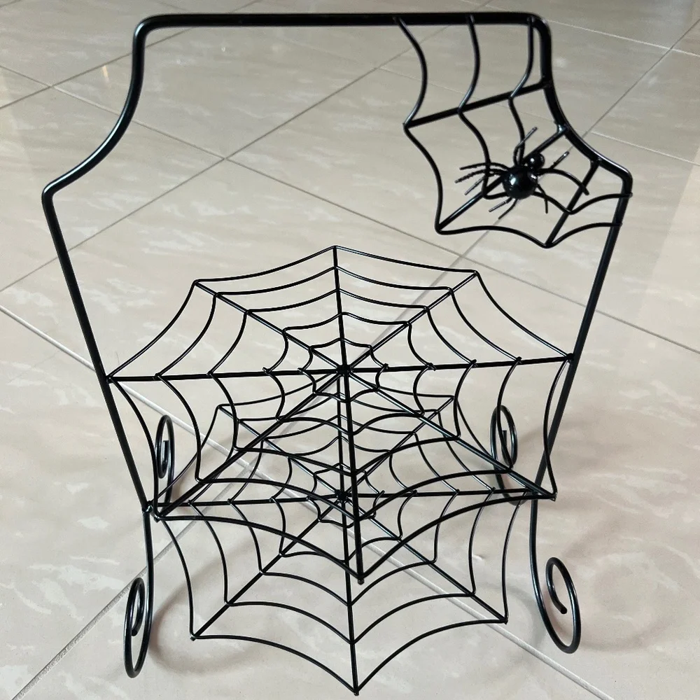 Black Metal Spiderweb Two Tier Serving Stand Dessert Server